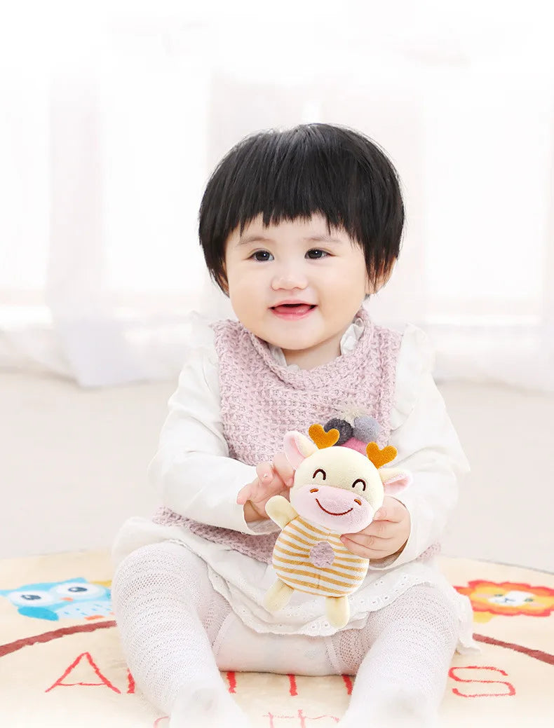 Baby Rattle Toys Cartoon Animals Plush Infant Hand Ring Bed Toys for Newborn 0-24 Months Toddler Early Educational Toy