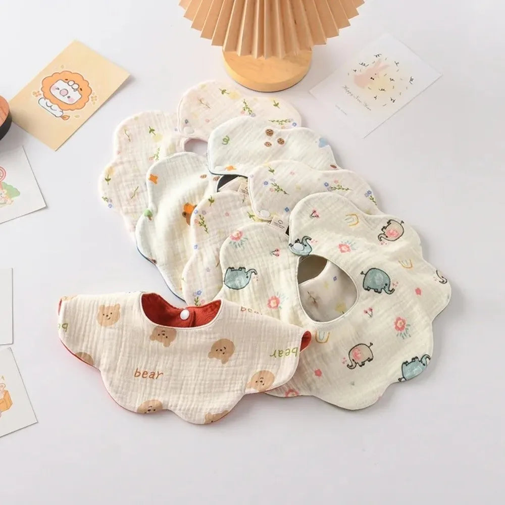 Cute Two-sided Usable Baby Feeding Bib Pure Cotton Gauze Pacifier Saliva Towel Breathable Petal Bib For Newborn Toddler