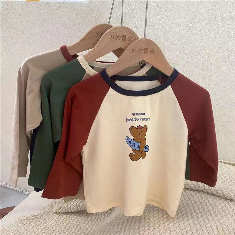 1-7 Year Old Children's Clothes Spring Fall Casual Long Sleeve T-shirt Tops Loose Korean Fashion Kids Bottoming Shirt Crewneck
