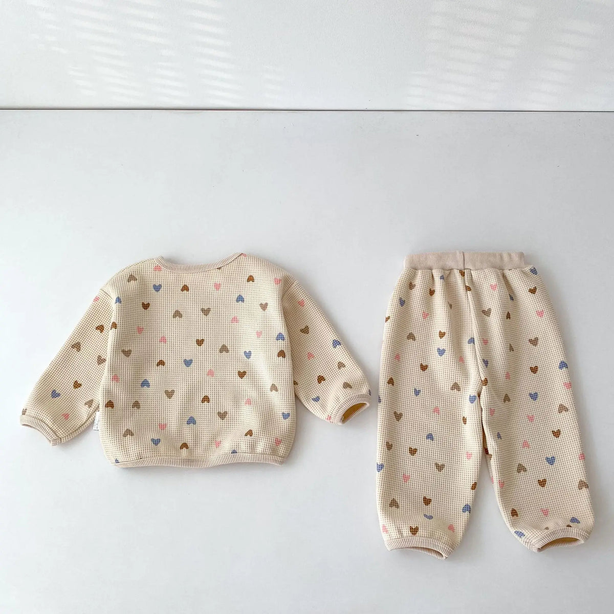 2026 Autumn New Kids Clothing Set Full Of Heart Print Boys Hoodie Suit Toddler Girls Waffle Suit