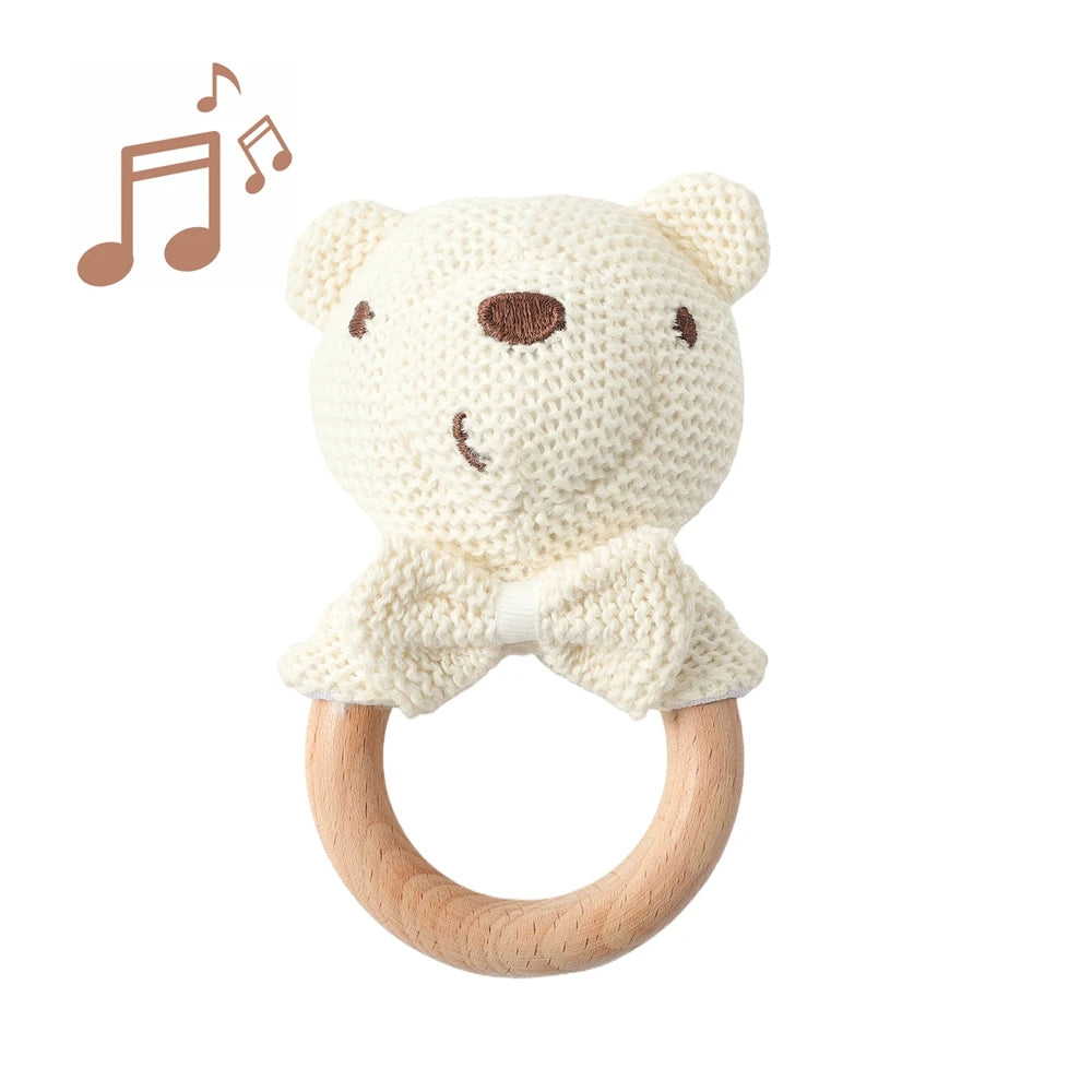 Baby Rattle Toys Cute Bear Crochet Animal Toys Cartoon Wooden Teether Baby Mobile Crib Product Wooden Newborn Rattle Toys