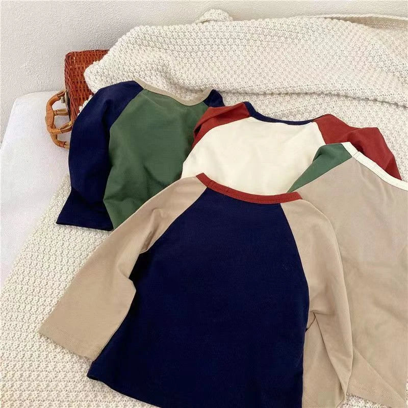 1-7 Year Old Children's Clothes Spring Fall Casual Long Sleeve T-shirt Tops Loose Korean Fashion Kids Bottoming Shirt Crewneck