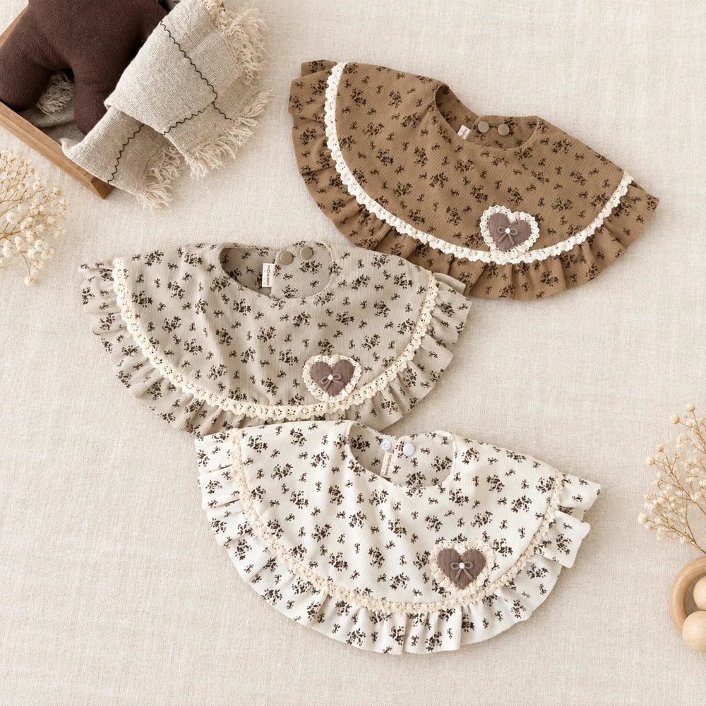 0-2 Years Baby Girl Ruffle Bib Vintage Floral Lace Feeding Drool Bib Soft Adjustable Snap Collar Infant Toddler Accessory