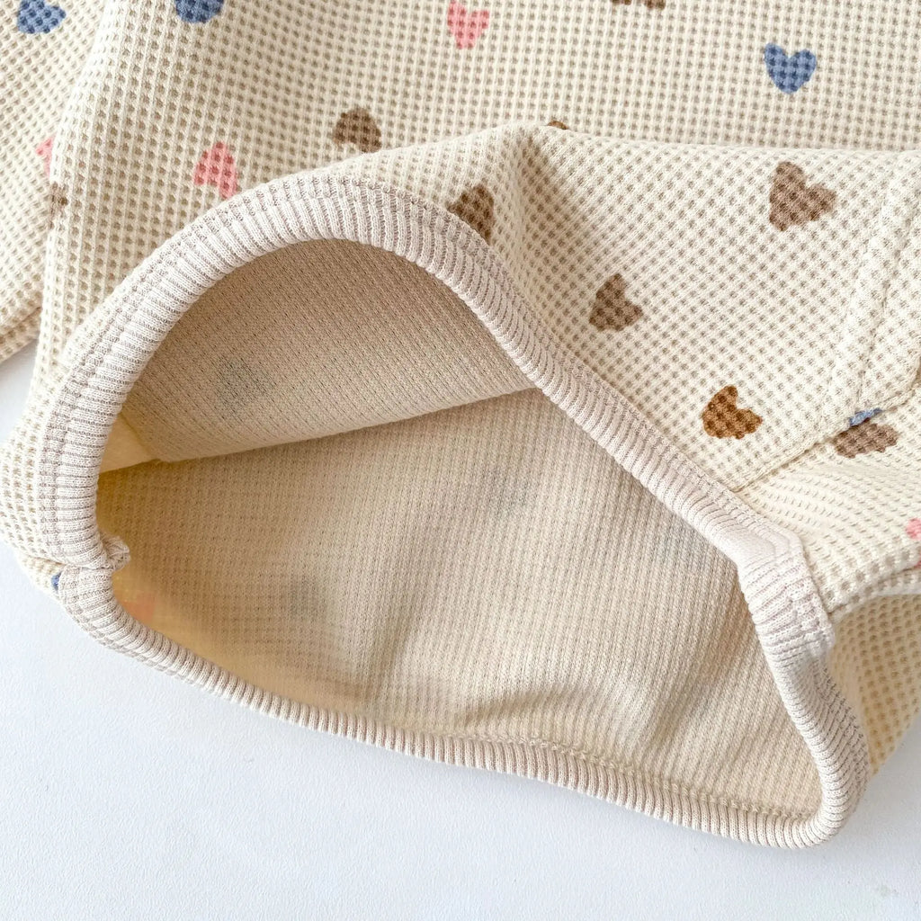2026 Autumn New Kids Clothing Set Full Of Heart Print Boys Hoodie Suit Toddler Girls Waffle Suit