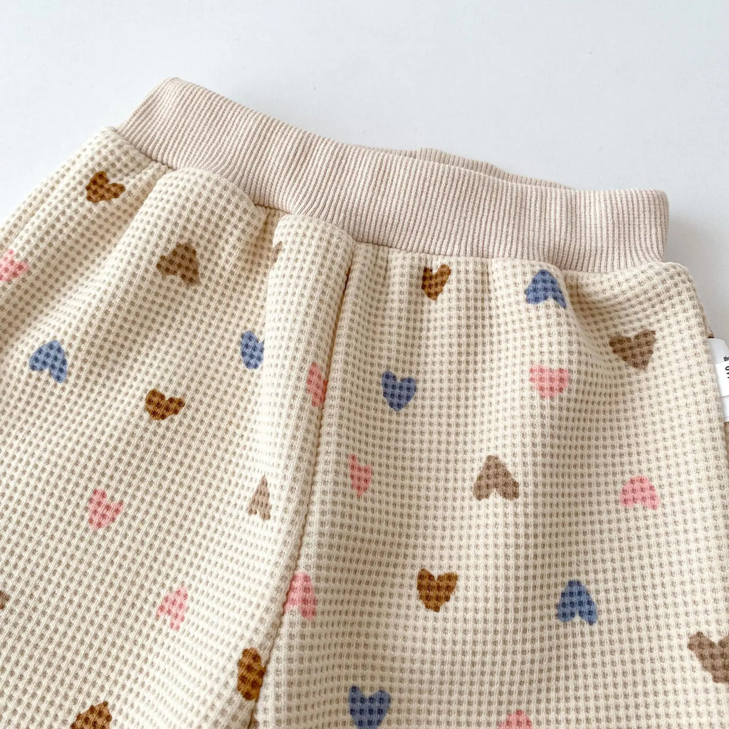 2026 Autumn New Kids Clothing Set Full Of Heart Print Boys Hoodie Suit Toddler Girls Waffle Suit