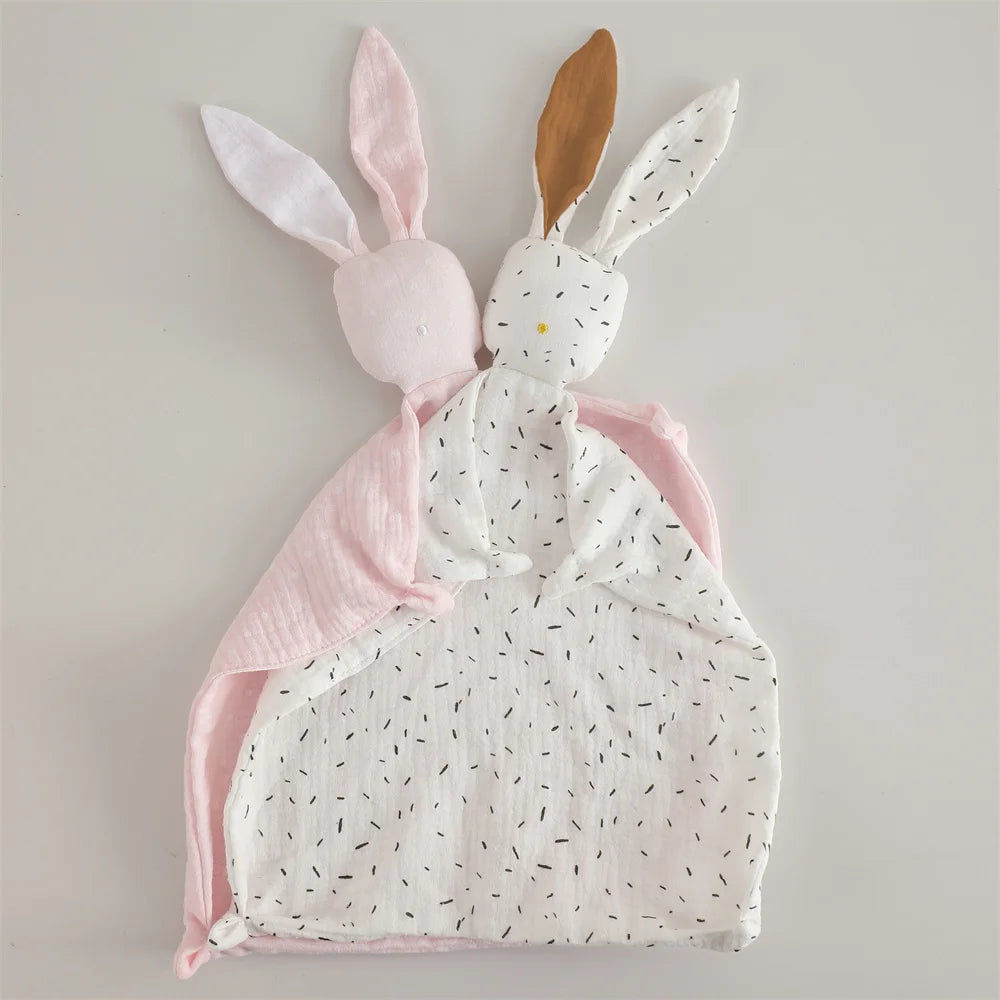 Bunny Security Blanket For Baby Boy Girl Cute Soft Breathable Muslin Cotton Polka Dot Stuffed Blanket For Newborns