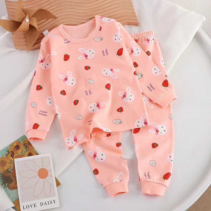Children Clothing Pajamas Sets Autumn Baby Girls Boys Cartoon Cat Print Long Sleeve Tops+Pants 2PCS Suit Kids Cotton Sleepwear