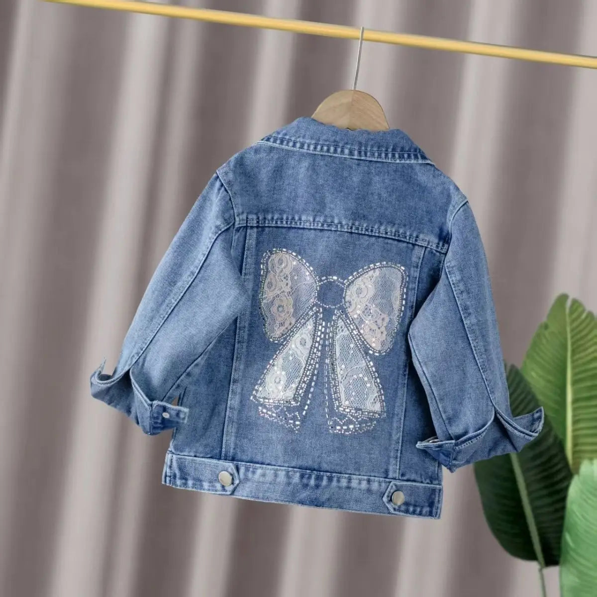 Kids Denim Jacket New Spring Autumn Girls Fashion Bow Bright Diamond Design Lapel Jean Coat Children Outerwear Clothing 2-12 Yrs