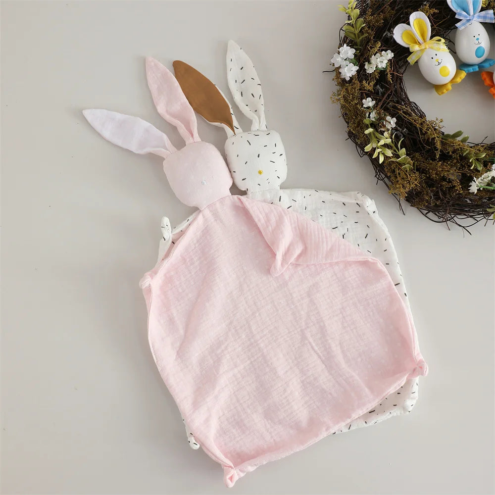 Bunny Security Blanket For Baby Boy Girl Cute Soft Breathable Muslin Cotton Polka Dot Stuffed Blanket For Newborns