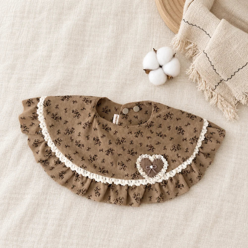 0-2 Years Baby Girl Ruffle Bib Vintage Floral Lace Feeding Drool Bib Soft Adjustable Snap Collar Infant Toddler Accessory