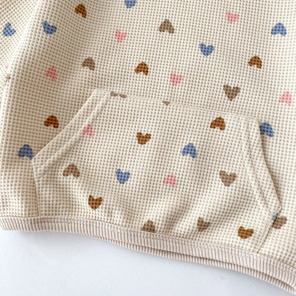 2026 Autumn New Kids Clothing Set Full Of Heart Print Boys Hoodie Suit Toddler Girls Waffle Suit