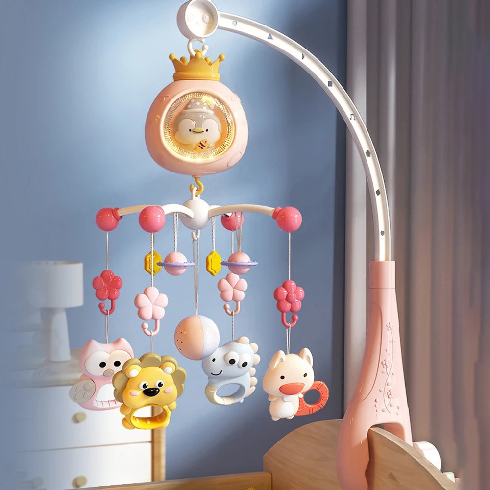 Baby Crib Mobile with Projector and Night Light, Remote Control Musical Rotating Toy with Soothing Lullabies for Newborns