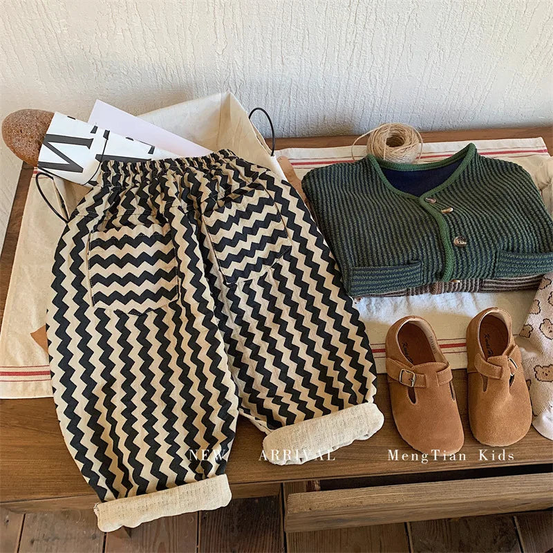 Children Clothing Kids Pants 2026 Spring and Autumn New Fashionable Korean Style Striped Casual Simple Baby Boys Harem Pants