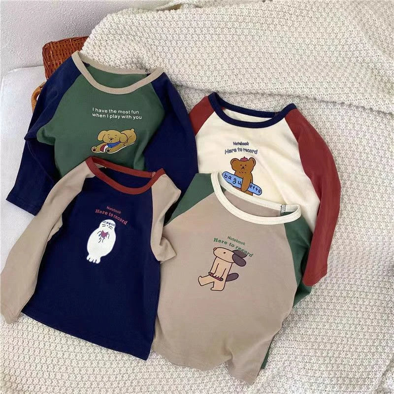 1-7 Year Old Children's Clothes Spring Fall Casual Long Sleeve T-shirt Tops Loose Korean Fashion Kids Bottoming Shirt Crewneck