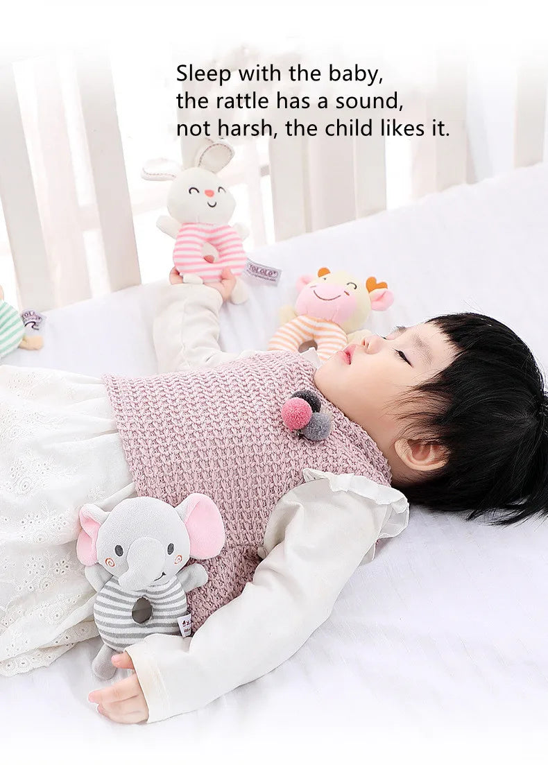 Baby Rattle Toys Cartoon Animals Plush Infant Hand Ring Bed Toys for Newborn 0-24 Months Toddler Early Educational Toy