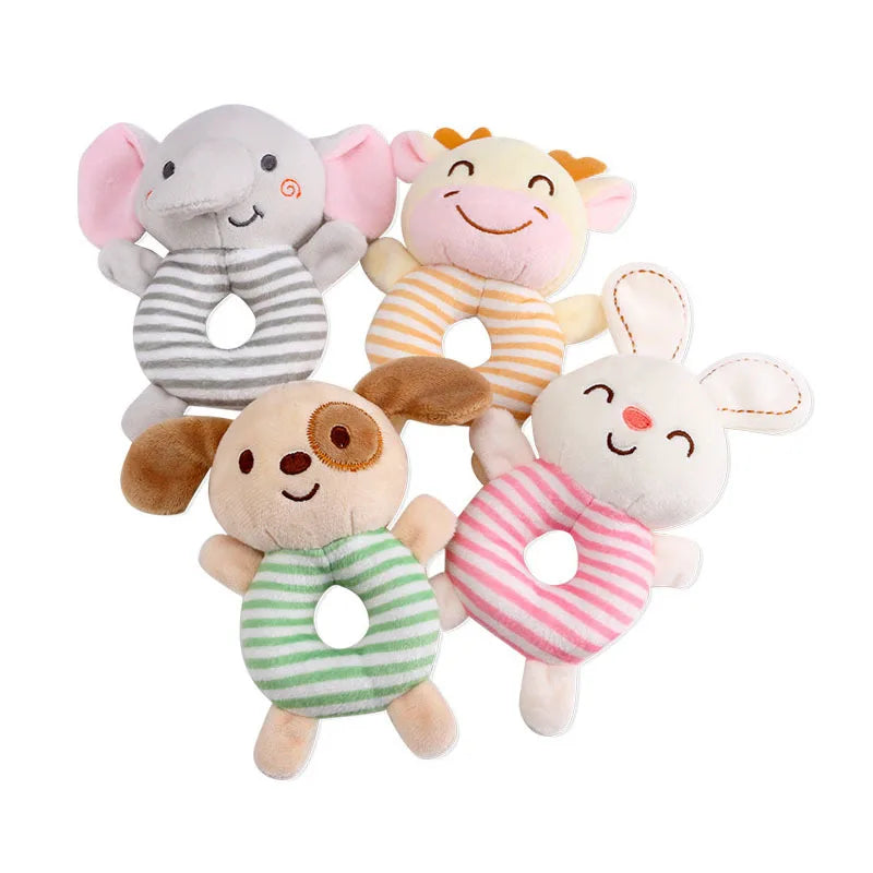 Baby Rattle Toys Cartoon Animals Plush Infant Hand Ring Bed Toys for Newborn 0-24 Months Toddler Early Educational Toy
