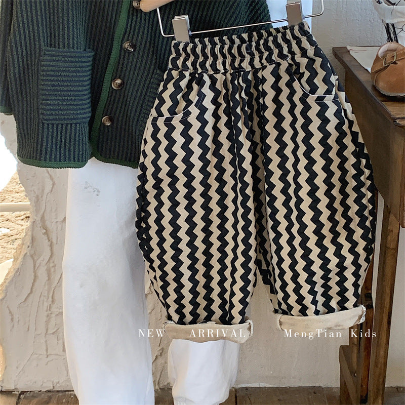 Children Clothing Kids Pants 2026 Spring and Autumn New Fashionable Korean Style Striped Casual Simple Baby Boys Harem Pants