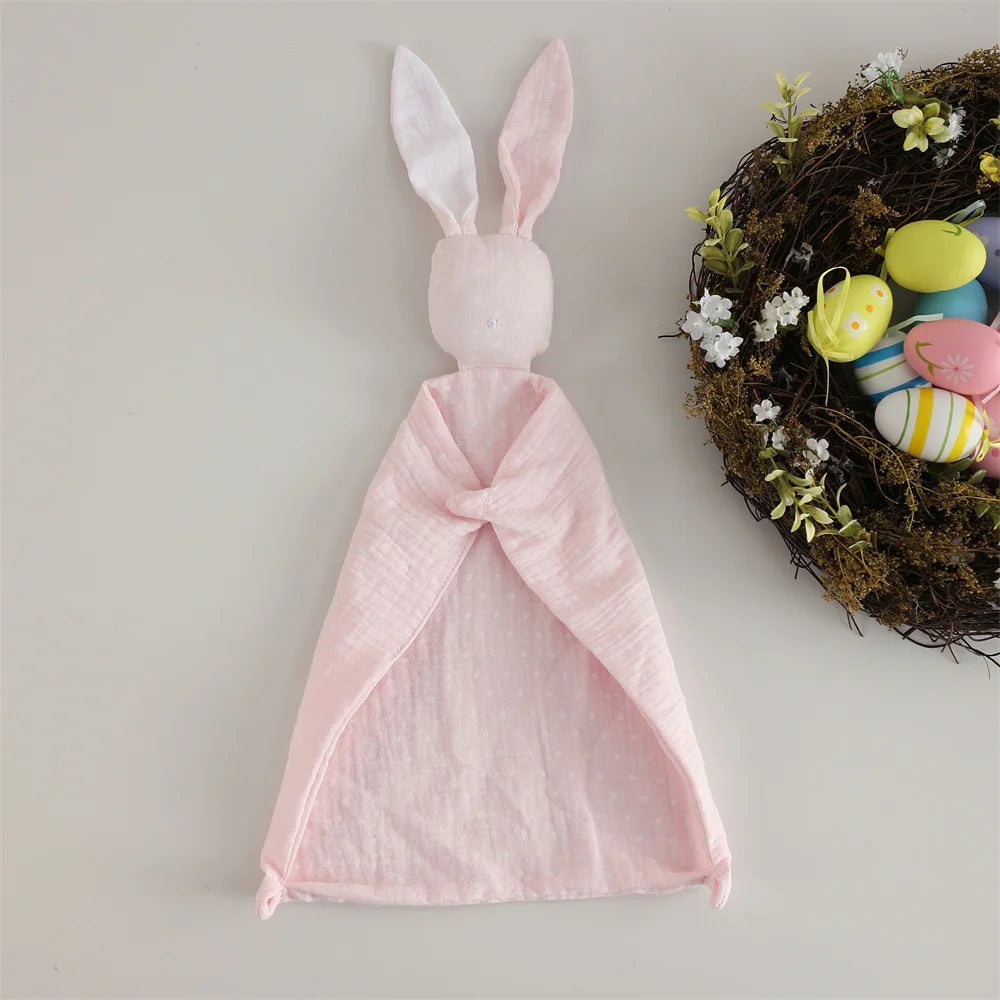 Bunny Security Blanket For Baby Boy Girl Cute Soft Breathable Muslin Cotton Polka Dot Stuffed Blanket For Newborns