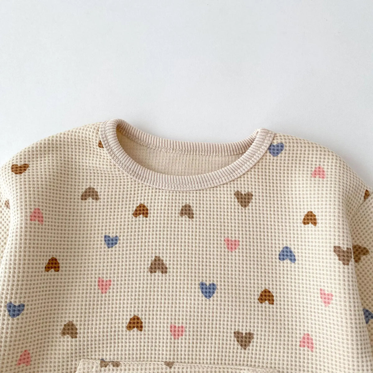 2026 Autumn New Kids Clothing Set Full Of Heart Print Boys Hoodie Suit Toddler Girls Waffle Suit