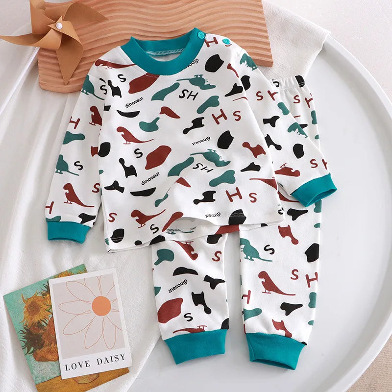 Children Clothing Pajamas Sets Autumn Baby Girls Boys Cartoon Cat Print Long Sleeve Tops+Pants 2PCS Suit Kids Cotton Sleepwear