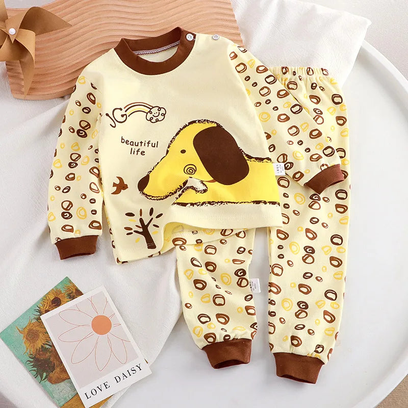 Children Clothing Pajamas Sets Autumn Baby Girls Boys Cartoon Cat Print Long Sleeve Tops+Pants 2PCS Suit Kids Cotton Sleepwear