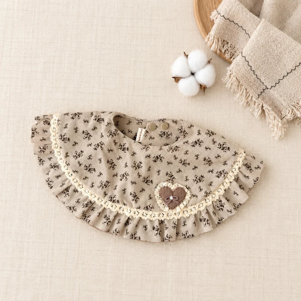 0-2 Years Baby Girl Ruffle Bib Vintage Floral Lace Feeding Drool Bib Soft Adjustable Snap Collar Infant Toddler Accessory