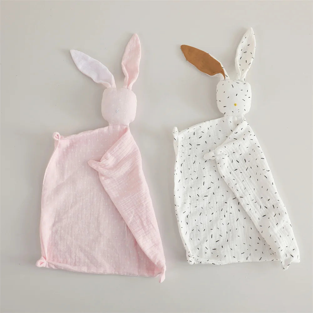 Bunny Security Blanket For Baby Boy Girl Cute Soft Breathable Muslin Cotton Polka Dot Stuffed Blanket For Newborns
