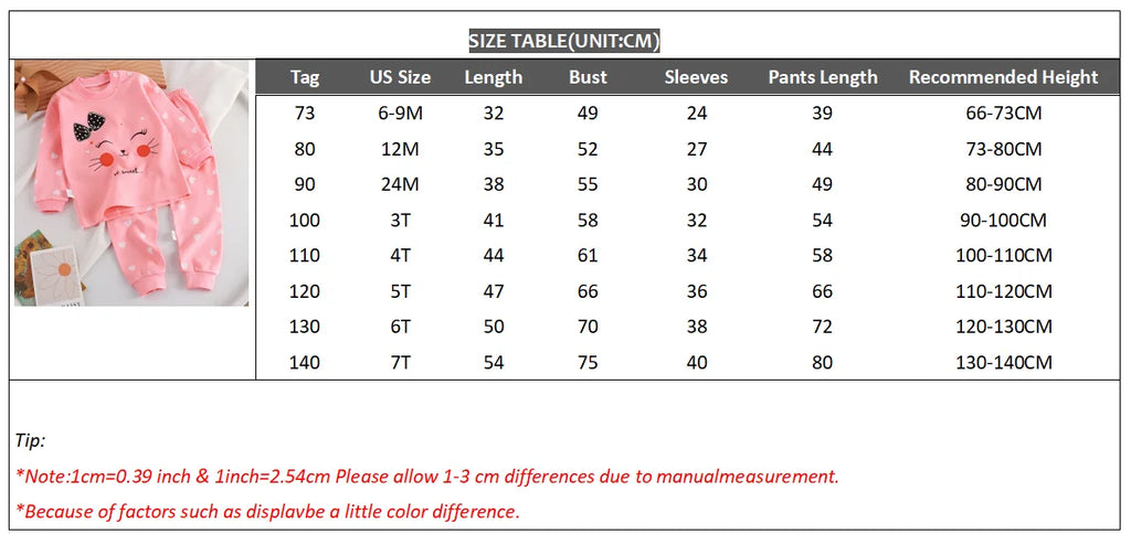 Children Clothing Pajamas Sets Autumn Baby Girls Boys Cartoon Cat Print Long Sleeve Tops+Pants 2PCS Suit Kids Cotton Sleepwear
