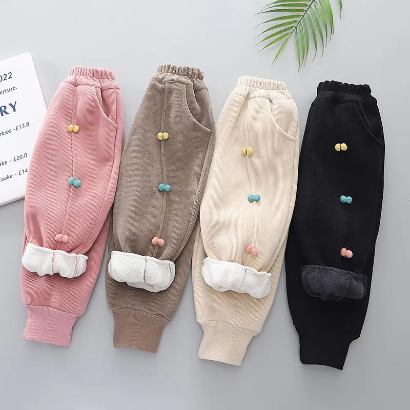 New Winter Children Clothes Kids Girls Thicken Warm Elastic Bow Pants Baby Cotton Clothing Infant Casual Trousers Leggings