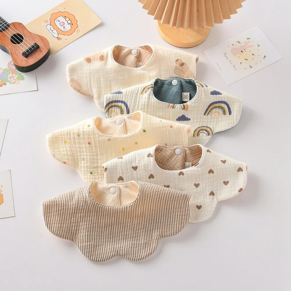 Cute Two-sided Usable Baby Feeding Bib Pure Cotton Gauze Pacifier Saliva Towel Breathable Petal Bib For Newborn Toddler