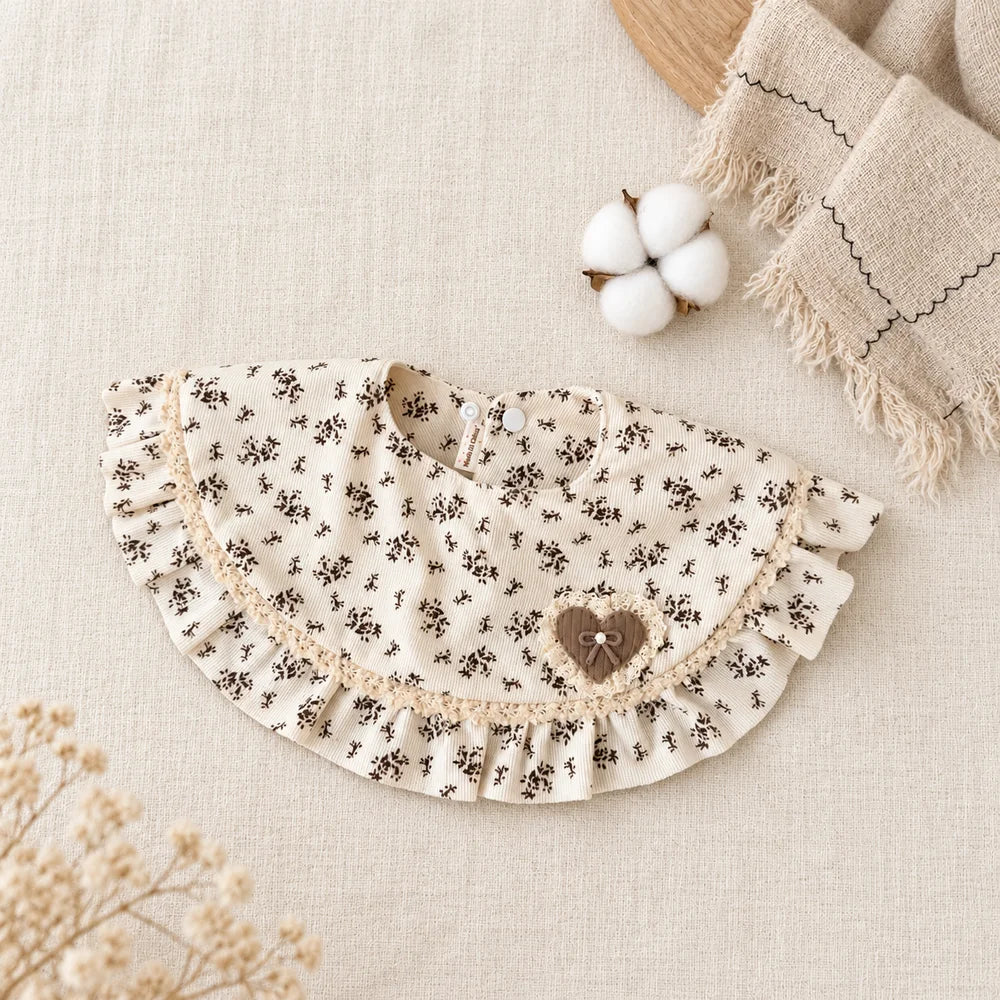 0-2 Years Baby Girl Ruffle Bib Vintage Floral Lace Feeding Drool Bib Soft Adjustable Snap Collar Infant Toddler Accessory