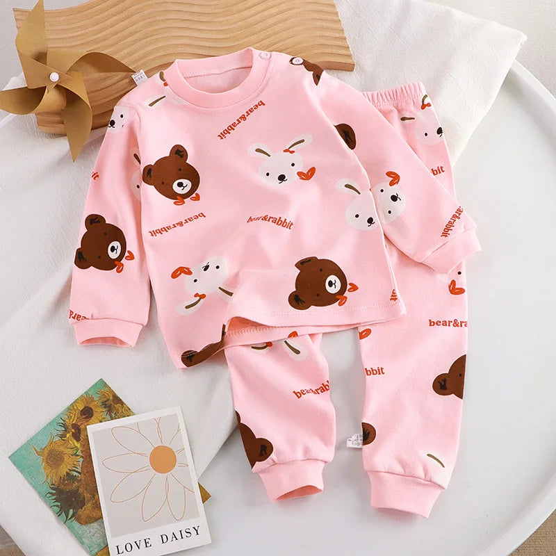 Children Clothing Pajamas Sets Autumn Baby Girls Boys Cartoon Cat Print Long Sleeve Tops+Pants 2PCS Suit Kids Cotton Sleepwear