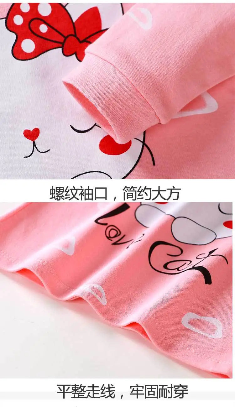 Children Clothing Pajamas Sets Autumn Baby Girls Boys Cartoon Cat Print Long Sleeve Tops+Pants 2PCS Suit Kids Cotton Sleepwear