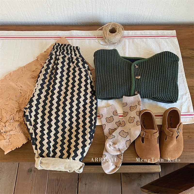 Children Clothing Kids Pants 2026 Spring and Autumn New Fashionable Korean Style Striped Casual Simple Baby Boys Harem Pants