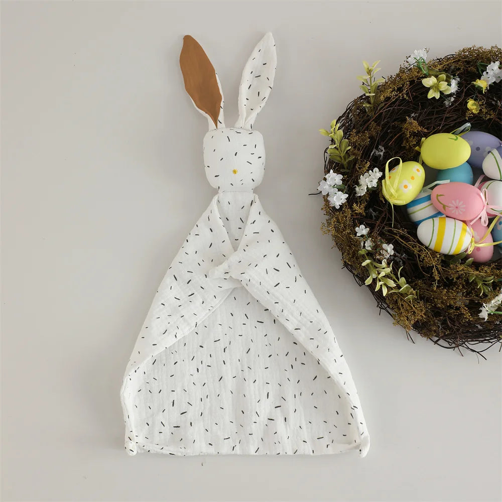 Bunny Security Blanket For Baby Boy Girl Cute Soft Breathable Muslin Cotton Polka Dot Stuffed Blanket For Newborns