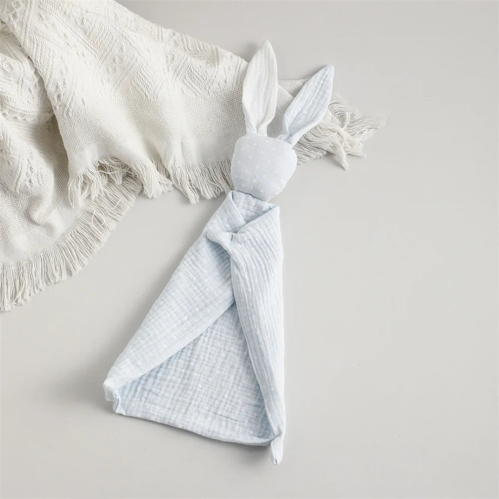 Bunny Security Blanket For Baby Boy Girl Cute Soft Breathable Muslin Cotton Polka Dot Stuffed Blanket For Newborns