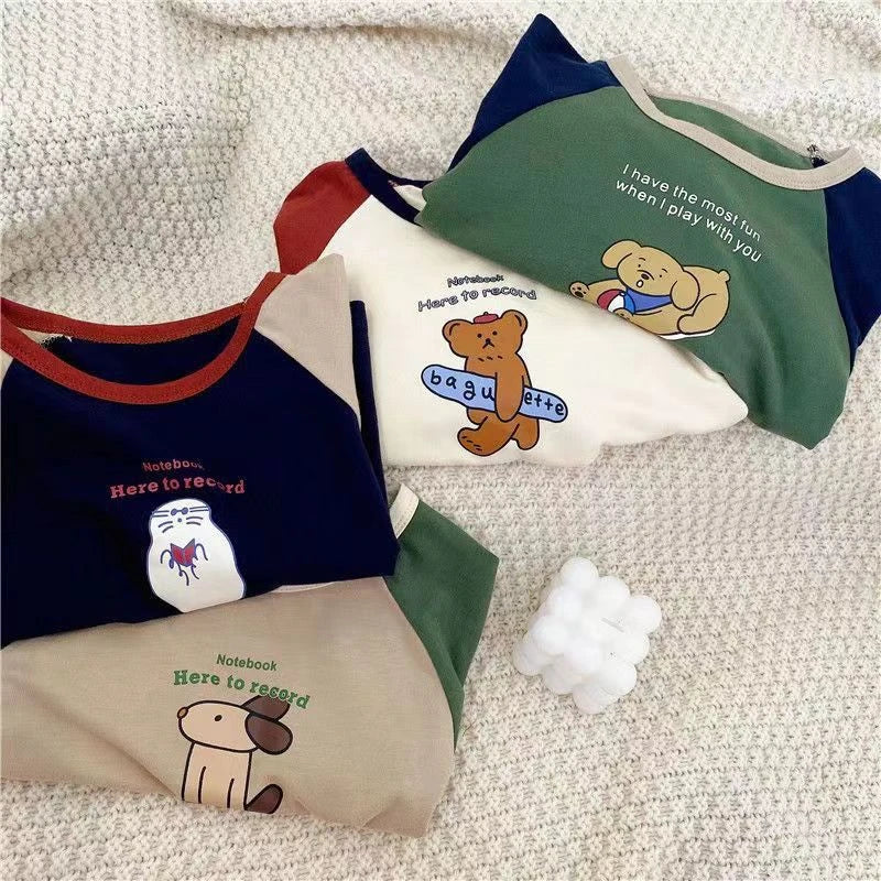 1-7 Year Old Children's Clothes Spring Fall Casual Long Sleeve T-shirt Tops Loose Korean Fashion Kids Bottoming Shirt Crewneck