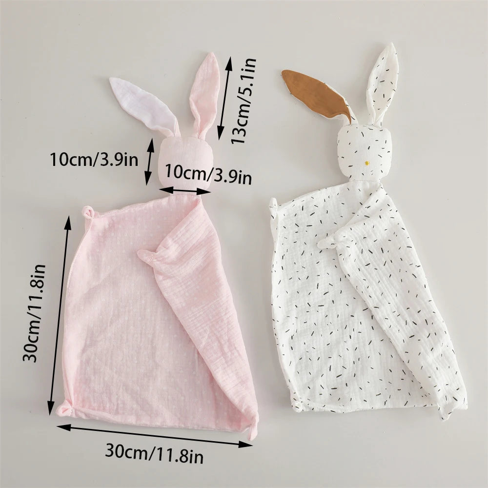 Bunny Security Blanket For Baby Boy Girl Cute Soft Breathable Muslin Cotton Polka Dot Stuffed Blanket For Newborns