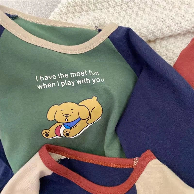 1-7 Year Old Children's Clothes Spring Fall Casual Long Sleeve T-shirt Tops Loose Korean Fashion Kids Bottoming Shirt Crewneck