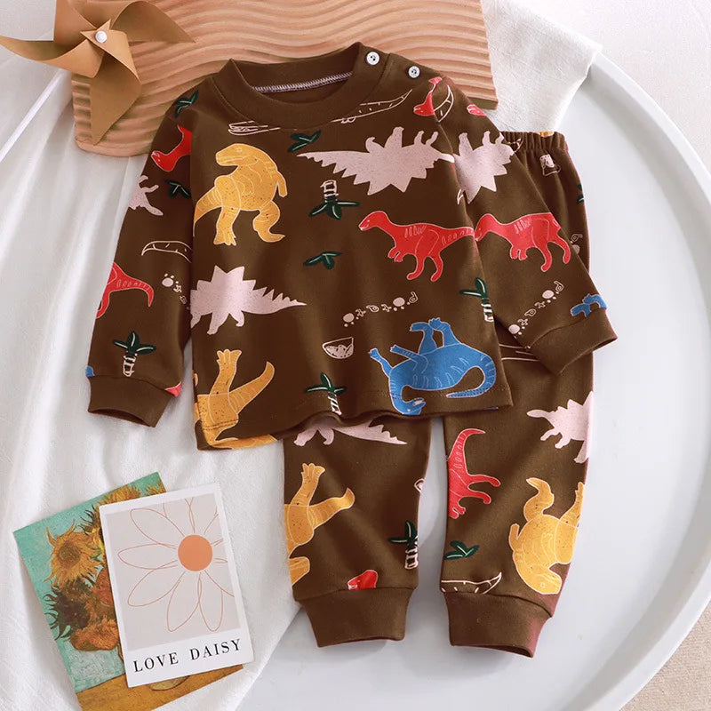 Children Clothing Pajamas Sets Autumn Baby Girls Boys Cartoon Cat Print Long Sleeve Tops+Pants 2PCS Suit Kids Cotton Sleepwear