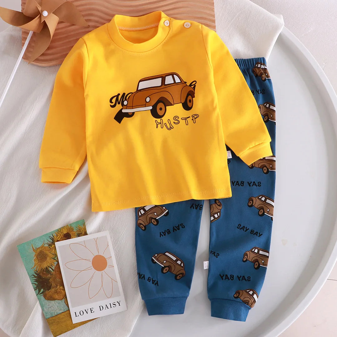 Children Clothing Pajamas Sets Autumn Baby Girls Boys Cartoon Cat Print Long Sleeve Tops+Pants 2PCS Suit Kids Cotton Sleepwear