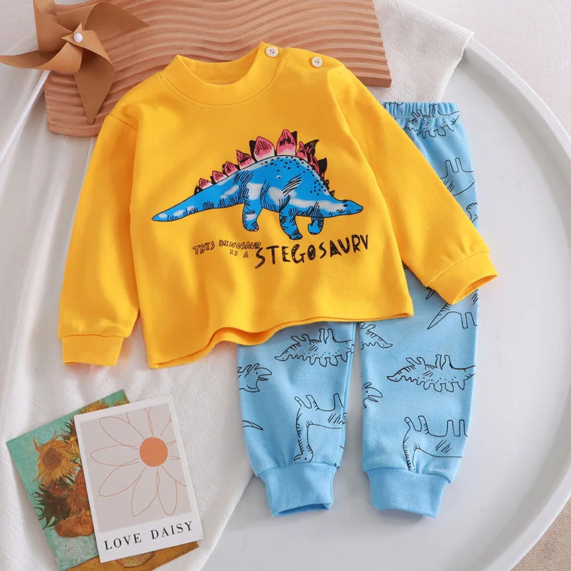 Children Clothing Pajamas Sets Autumn Baby Girls Boys Cartoon Cat Print Long Sleeve Tops+Pants 2PCS Suit Kids Cotton Sleepwear
