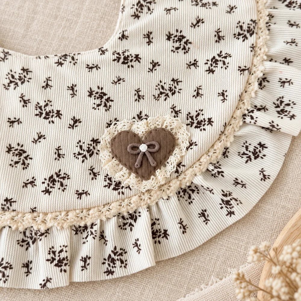 0-2 Years Baby Girl Ruffle Bib Vintage Floral Lace Feeding Drool Bib Soft Adjustable Snap Collar Infant Toddler Accessory