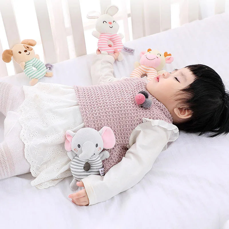 Baby Rattle Toys Cartoon Animals Plush Infant Hand Ring Bed Toys for Newborn 0-24 Months Toddler Early Educational Toy