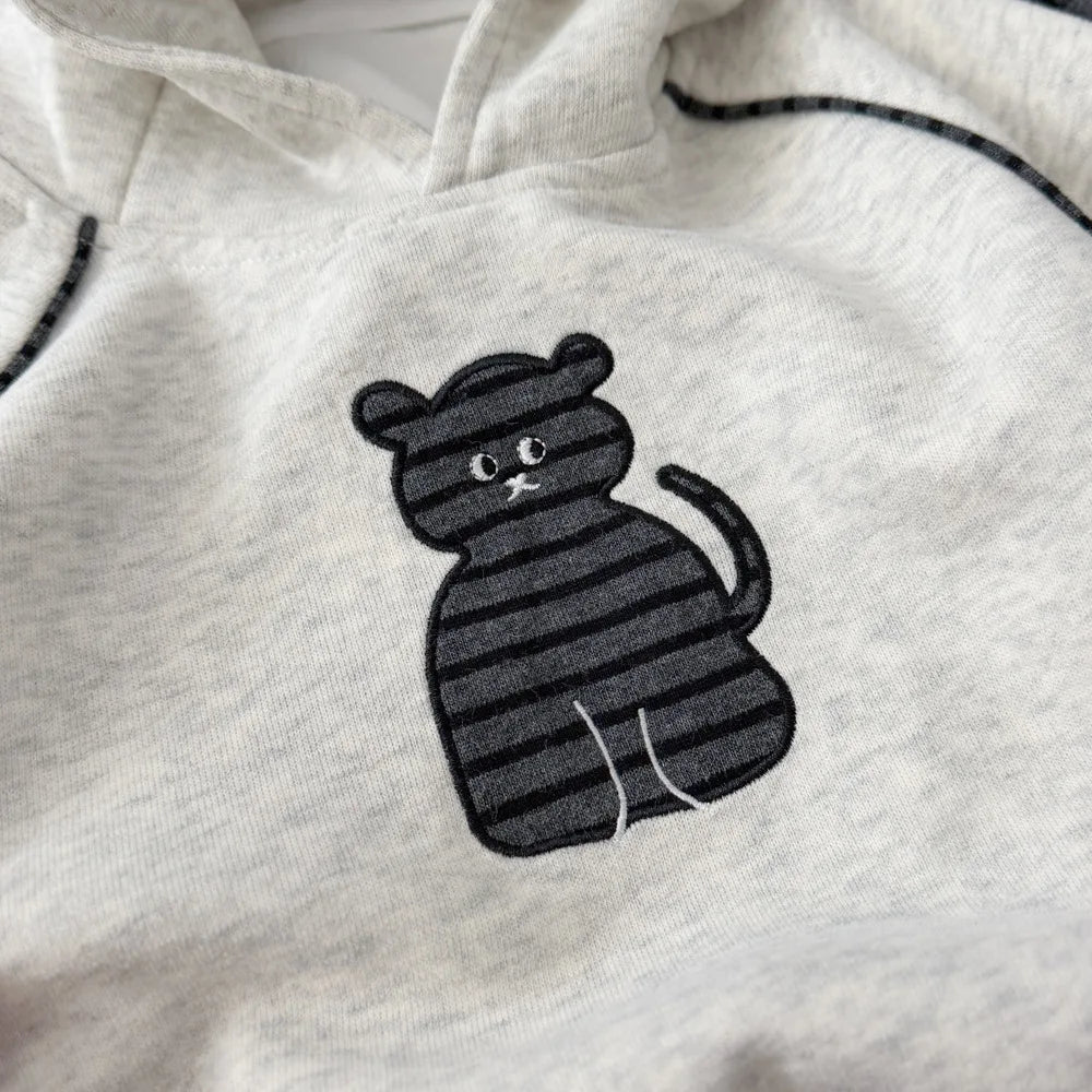 2026 Autumn Children Clothing Sets Baby Boys Girls Cartoon Embroidery Hooded Sweatshirt+Stripe Pants 2PCS Suit Kids Tracksuit
