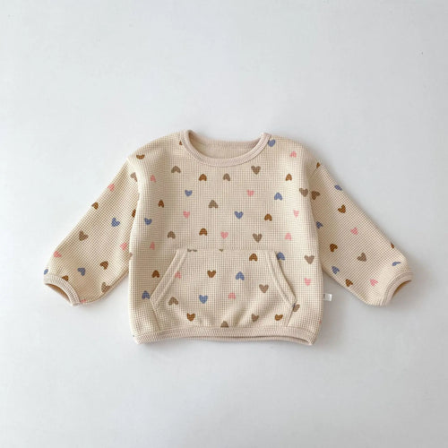 2026 Autumn New Kids Clothing Set Full Of Heart Print Boys Hoodie Suit Toddler Girls Waffle Suit